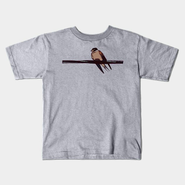 Swallow Bird Perched On a Wire Kids T-Shirt by Griffelkinn